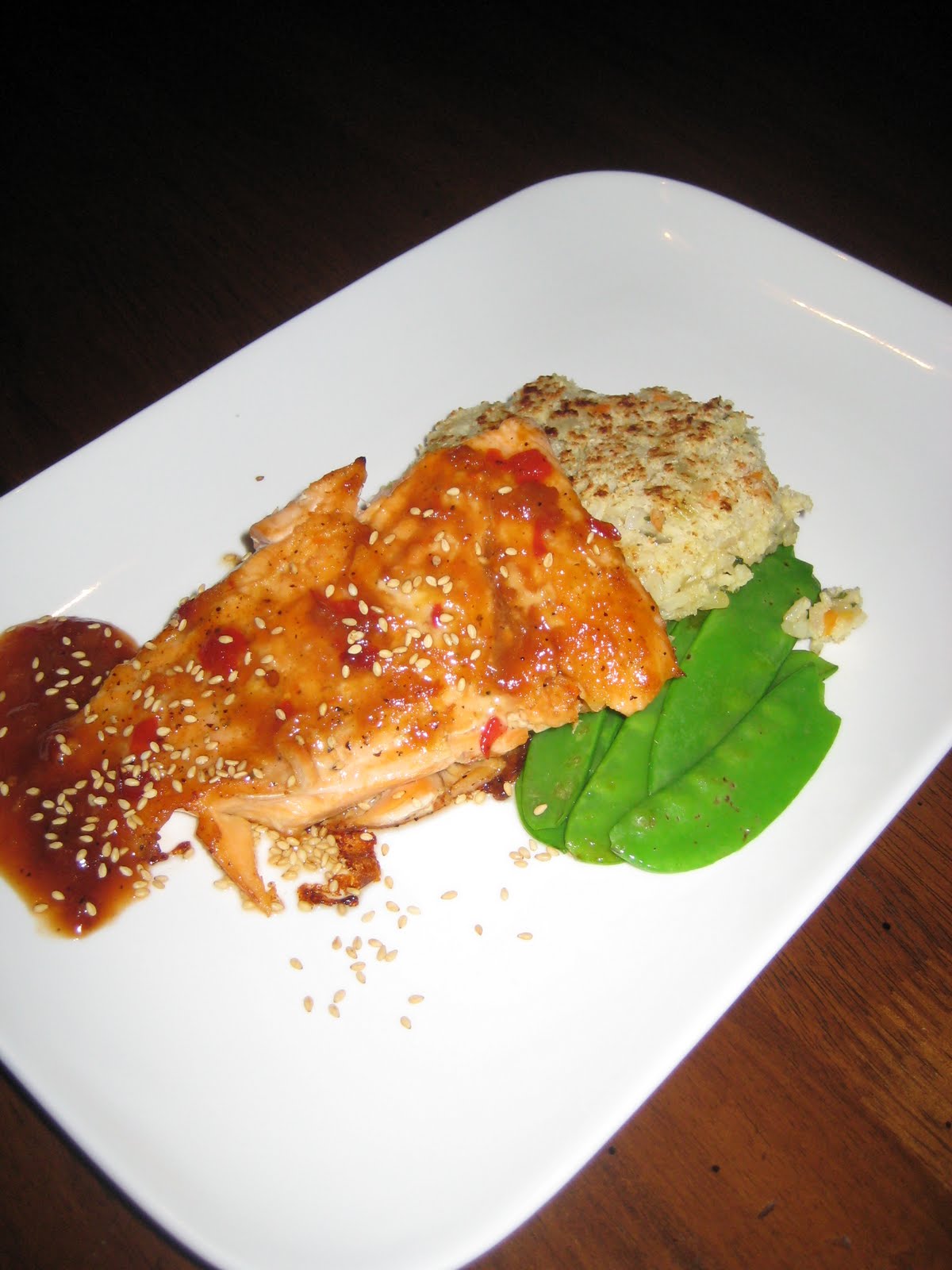 Bring Out The Chef In You: Plum Glazed Salmon with Gingered Rice Pilaf Cake