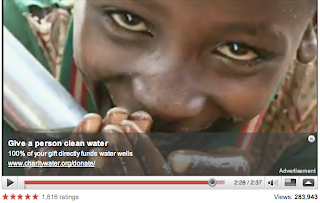 Screenshot of video from charity:water with call to action feature