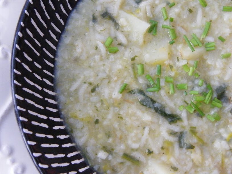 Potato, Leek & Spinach Soup with Rice