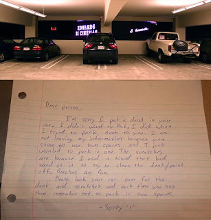 note left on a car that parked in 2 spaces