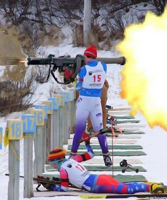 photo of skiers using anti-tank rockets