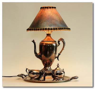 lamp made from old silver tea set