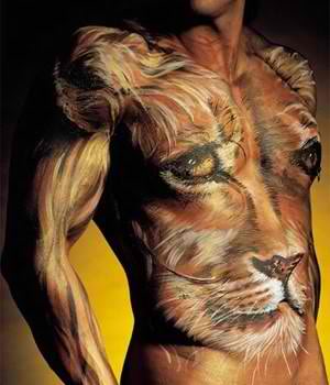 crap and lion body painting for men