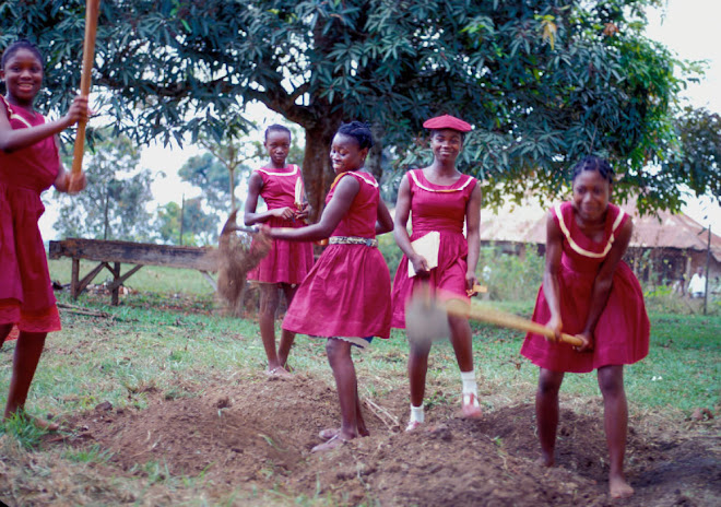 HRSS school garden: Josephine Murray, Agnes, Sabina Tucker, Elizabeth Karimu, and Princess Bundu