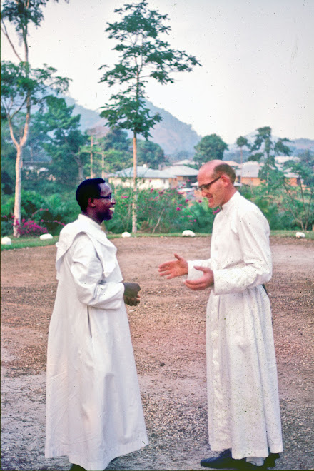 Father Ganda (on left) - Bishop of Sierra Leone - with visiting Irish Priest at Kenema