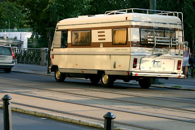 Rolling through Prague in a motor home