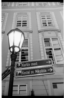 Prague street lights and signs