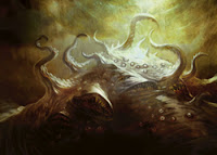 I couldn't find a good pic of a water grue.  So here, have a shoggoth.