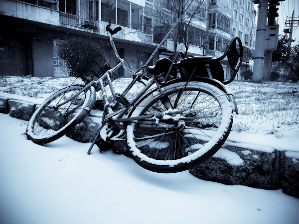 2008, abandoned bicyle, China, Jilin, snow, travel