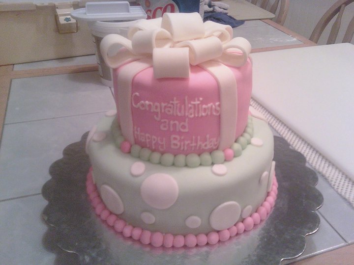 Sugar Swirl 2 Tier Present Cake Pink And Green 2 Tier Present Cake Pink And Green