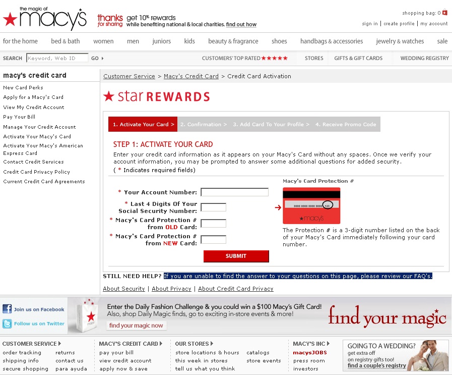 How to activate Macys Credit card at Macys?