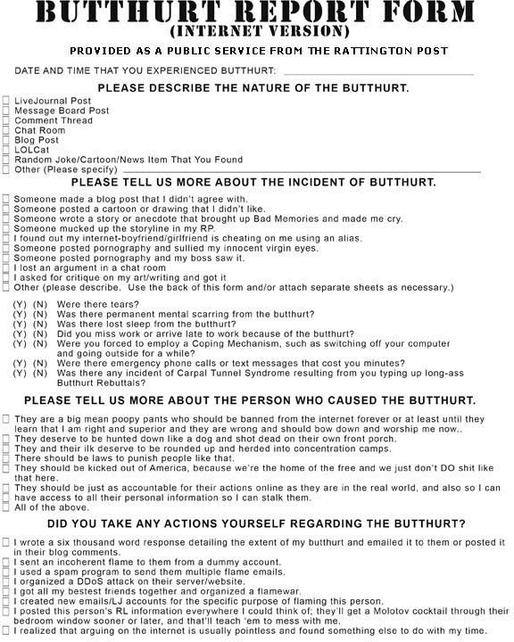 The Rattington Post: RattPo Public Service For Leftists & Other Malcontents: BUTT HURT REPORT FORM