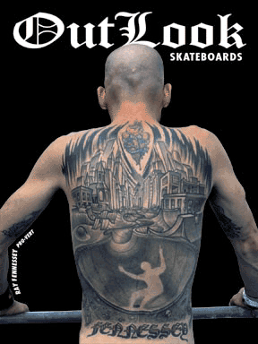 Full Body Back Tattoo With Skateboard Style