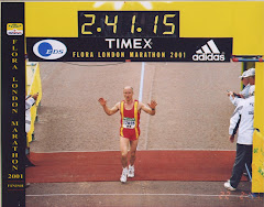 Me at the finish of the 2001 London Marathon