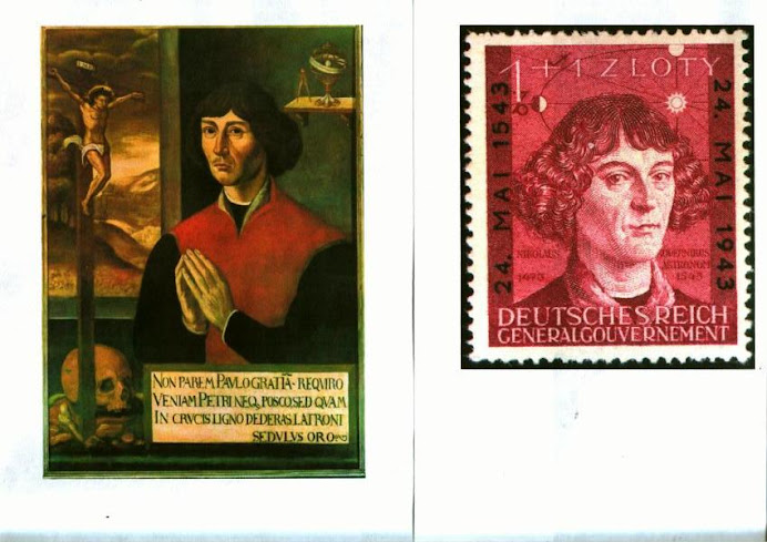 Copernicus's epitaph portriat and Copernicus on Nazi post stamp
