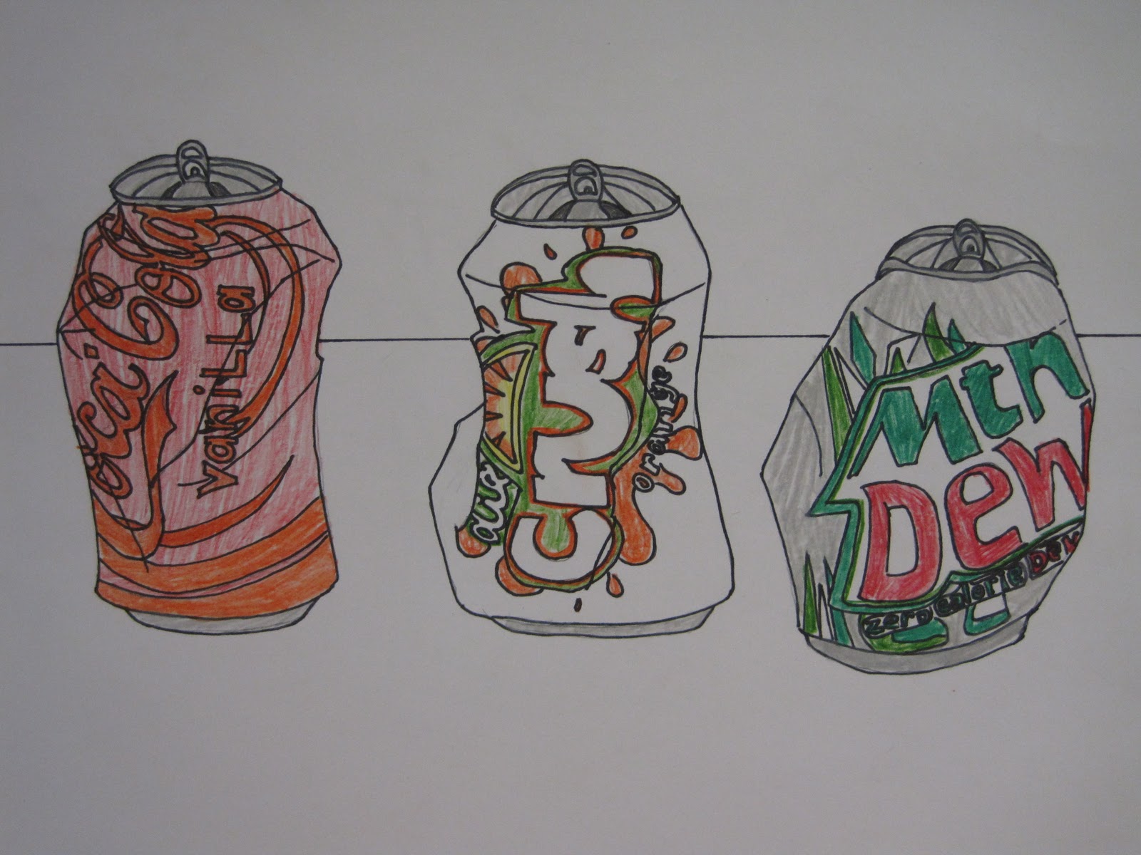 Columbia Art 7th Grade Crushed Can Drawings