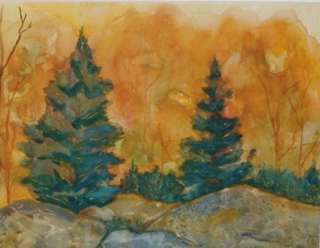 watercolor painting of fall trees