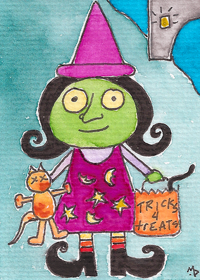trick or treating Halloween witch drawing