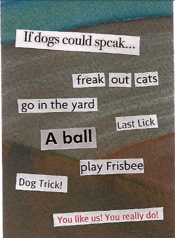 silly phrases glued onto a watercolor scrap of paper