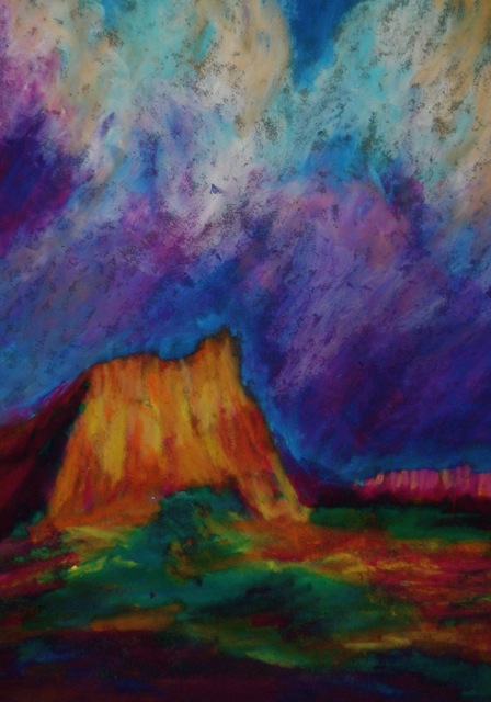oil pastel painting of a bluff