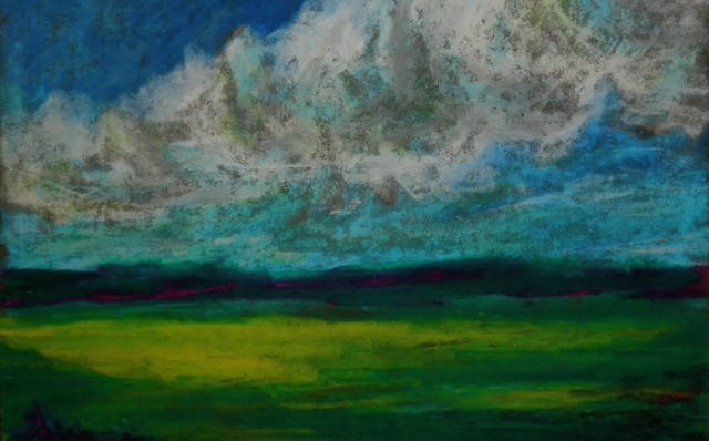 oil pastel landscape with clouds