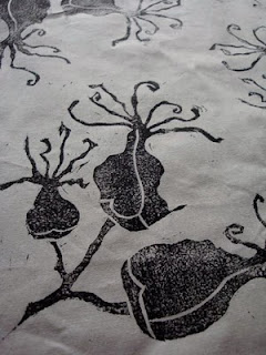 succulent blossom, hand printed fabric, block print