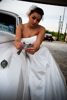 Ruthe Jackson bridal show bride adjusts mirror on Rolls Royce