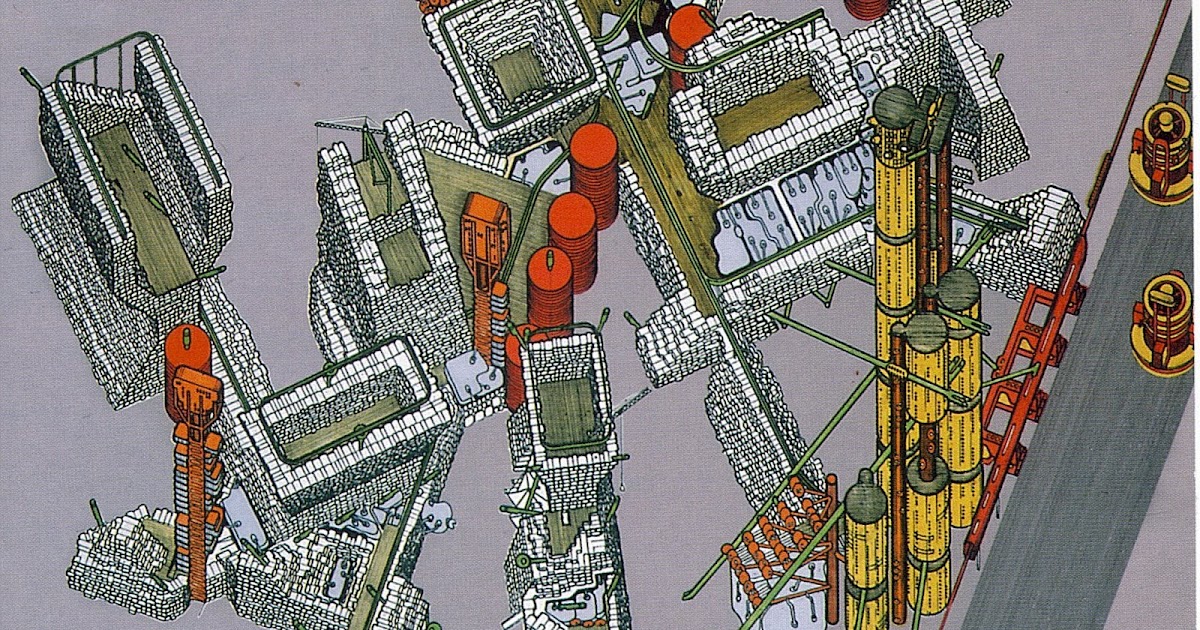POSTALES INVENTADAS: 198. Plug-in city, overhead view-Peter Cook