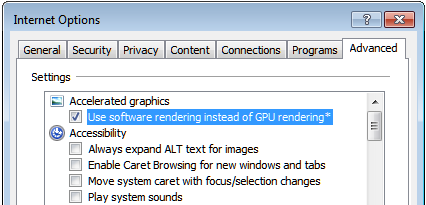 Disable GPU Rendering in Internet Explorer 9 | SumTips