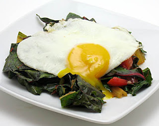 sauteed chard and tomato with fried egg