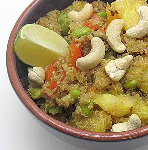 Quinoa, pineapple, edamame, and cashew stir fry, adapted from The Reluctant Vegetarian