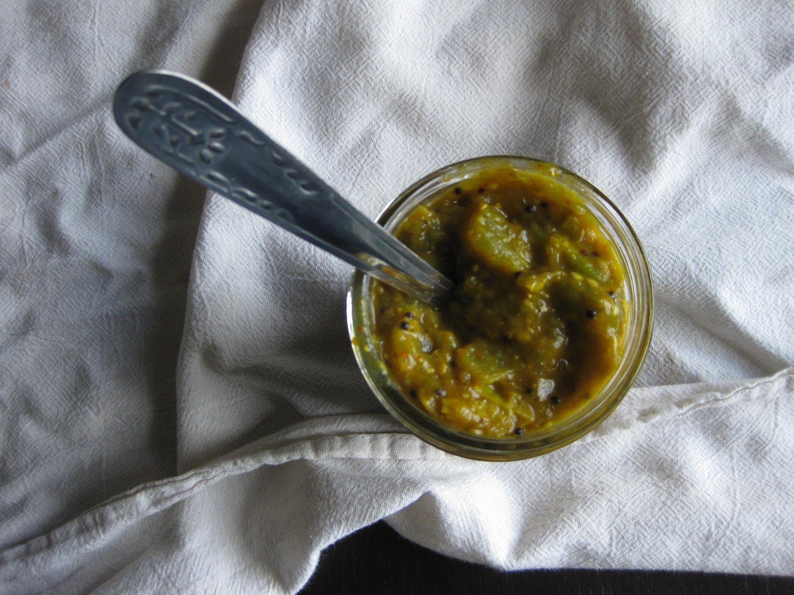 Southern Fried Curry Green Tomato Pickle, South Indian Style