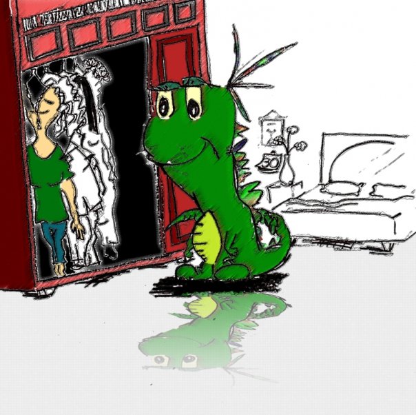 Título según el autor: Iguana busca su traje más sexy hoy que es el día de su santo"