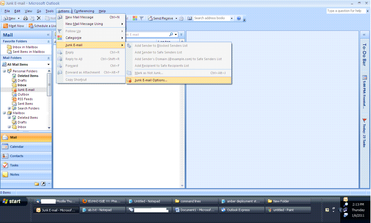 TEcHnO TIdE Setting Up The JUNK Mail Folder In Microsoft Outlook 2007