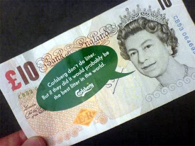 Carlsberg advertisement on a £10 note
