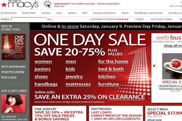 Macy&#39;s One Day Only Sale now through 1-09-2010