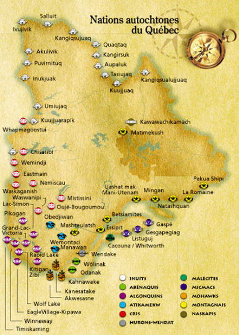 mapa naciones autoctonas de quebec