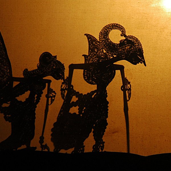 Wayang kulit shadow puppets prevalent in Java and Bali Wayang