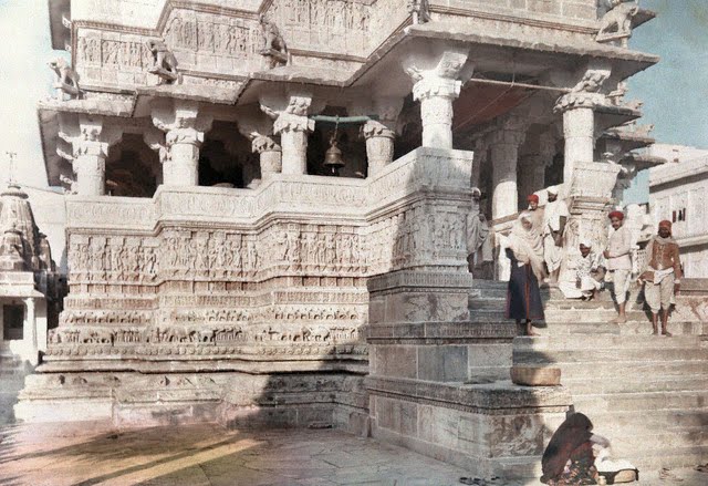 A group of people stand outside of a Brahman temple in Udaipur - 1926