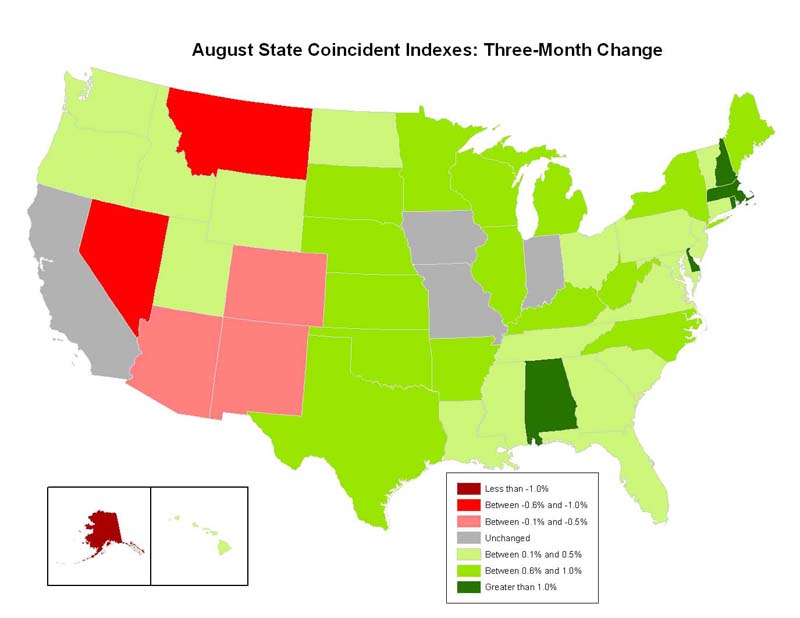 Philly Fed Coincident Index Map August 2010