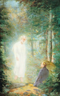 Joseph Smith taking Mormon golden plates from the moroni in garden or forest hq(hd) wallpaper