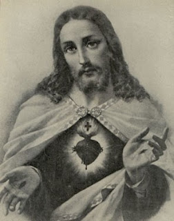 Jesus Christ and Sacred Heart black and white picture