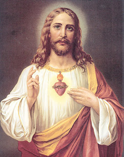 Red Sacred Heart in the Jesus Christ heart below to neck photo