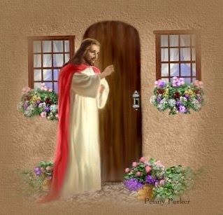 picture of Jesus knocking on door and beautiful bouquet flowers free Christian religious downloads