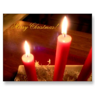 Merry Christmas greeting card picture with glowing red candles picture free Christian Christmas download