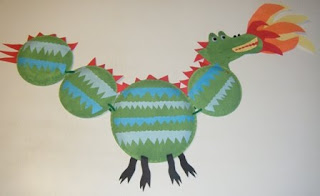 Green dragon made of paper plates