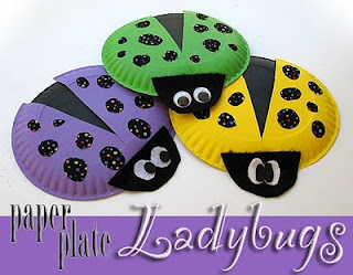 Paper plates made into a purple, yellow, and green ladybug