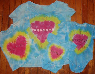 Finished Sacred Heart and Immaculate Heart tie dye craft