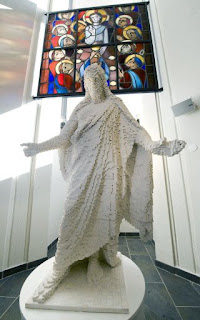 Statue of Jesus made with white Legos