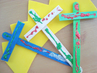 Crosses with wlitter glue on them